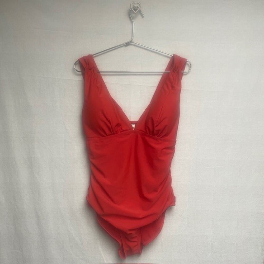 Plus Size Red One Piece Ruched Women's Padded Swim Bathing Suit - Size 1X